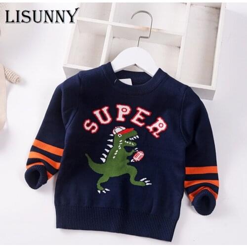 Boys Sweater 2021 Autumn Winter New Baby Jumper Cartoon Dinosaur Letter Children Sweaters Toddler Pullover Kids Clothes 1-7y