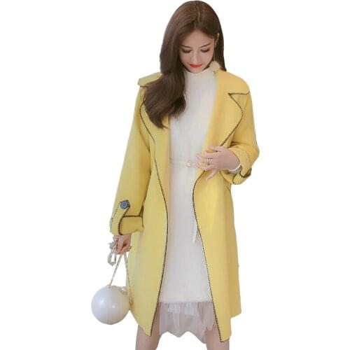Winter Womens trench coat autumn mid-length new fashion trendy plus size light yellow beige windbreaker coats womens overcoat