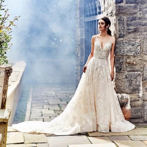 V-neck Sexy Wedding Dress Crystal Beadings Luxury Vestidos de Novia Backless Vintage Hochzeitskleid Ivory Appliques Bridal Gowns