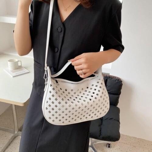 For Women High Quality Leather Armpit Bag Brand Handbag and Purse Crossbody Bag Macaron Hobos Summer Hollow Shoulder Bags
