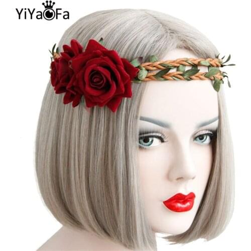YiYaoFa Handmade Summer Beach Headbands Cute Hairband Women Accessories Rose Flower Party Hair Jewelry for Wedding YFD-06