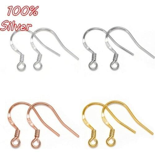 2pair 925 Sterling Silver Flat Word Ear Hook Accessories Ladies Earrings Plated Gold DIY Sterling Silver Accessories Wholesale