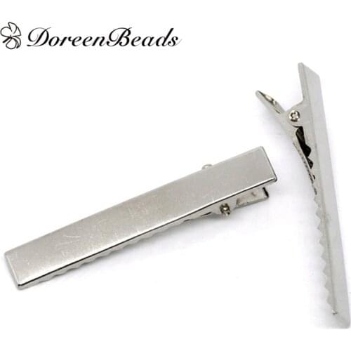 DoreenBeads 40PCs dull silver color Prong Barrettes Hair Clips Jewelry making 57x9mm (B10849)