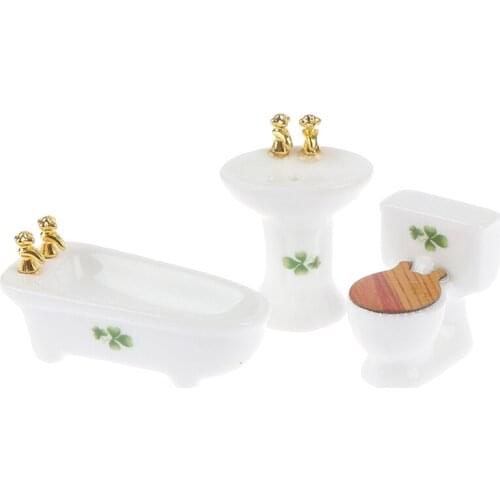 1Set 1/24 Dollhouse Miniature Bathroom Set Ceramic Bathtub Toilet for Dolls House Furniture Play Toy