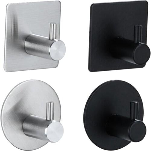 1PC 304 Stainless Steel Self-adhesive Hook With Sticker Rustproof Bathroom Clothes Towel Hanger For Kitchen Hardware Organizer