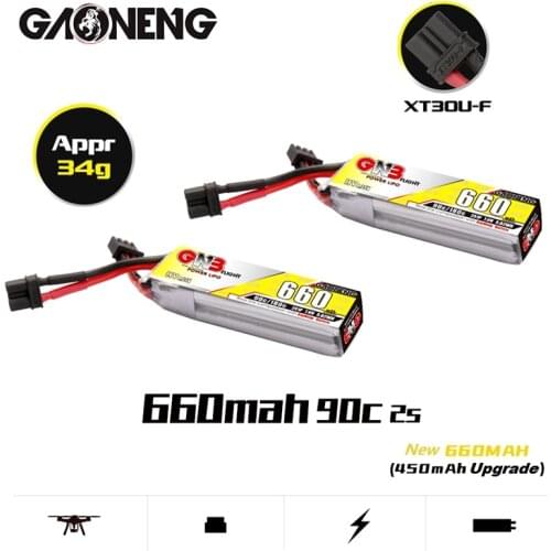 2Pcs/Set GNB HV Lipo Battery 2S 7.6V 90C/180C 660mAh XT30U-F Plug for Happymodel FPV Racing Cine Whoop BetaFPV RC Drone
