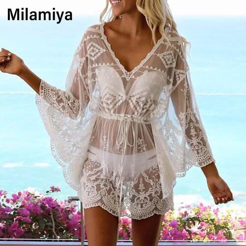 2021 Summer Beach Dress Women Bikini Cover-ups Sexy Lace Hollow Out Crochet Tassel Beach Wear Swim Suit Cover Up