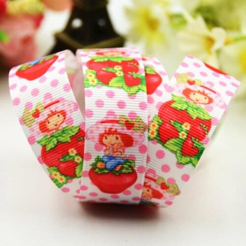 22mm 25mm 38mm 75mm Ruban satin Strawberry Girl Cartoon Character printed Grosgrain Ribbon party decoration X-01249 10 Yards
