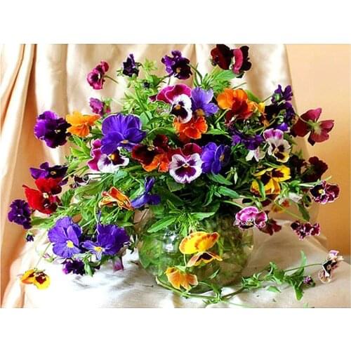 5D Diamond Painting Full Round Diamond Embroidery Flower "Pansy Corner Violet" Cross Stitch Rhinestone Mosaic Scenery Flower Y2