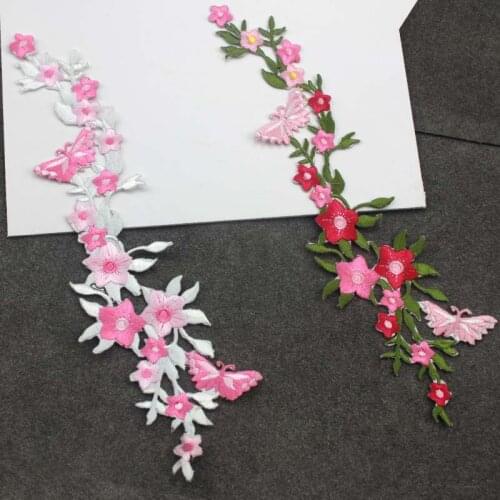 2Pcs Pink/Rose/ blue Flower Applique Clothing Embroidery Patch Fabric Sticker Iron On Patch Craft Sewing Repair Embroidered 26X9