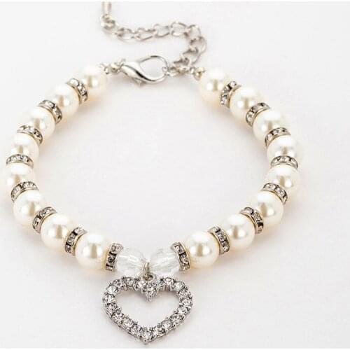 Imitation Pearl Shiny Rhinestone Pendants Cute Dog Necklace Pet Collar Accessories Jewelry Neck Chain for Puppy Pet Small Cats