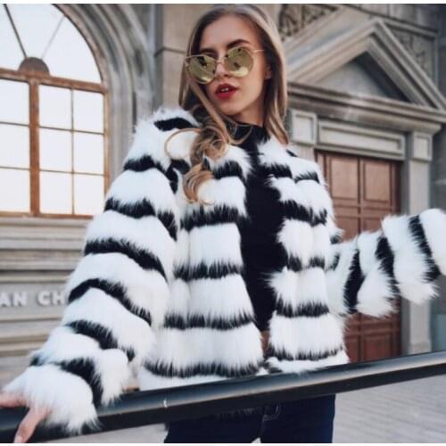 Black and white stripes faux mink leather jacket womens winter thicken warm fur leather coat women slim jackets jaqueta de couro