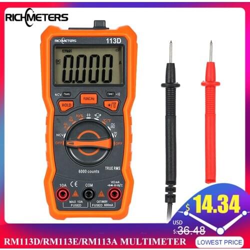 RICHMETERS RM113D Digital Multimeter 6000 Counts NCV Voltage Temperature Measuring Meter with Magnetic Suction & Flash Light