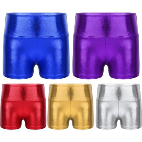Kids Girls Shiny Metallic Ballet Dance Shorts Children Sports Gymnastics Exercise Fitness Workout Shorts Bottoms Activewear 6-14