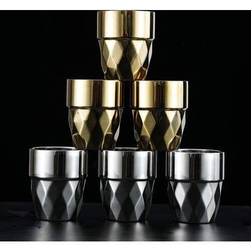 Wine cup Double Layer 304 Stainless Steel Beer Mug Creative Handle Coffee Cup Breakfast Milk Cup Handle Wine Glass milk mug