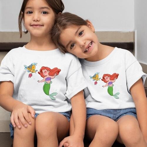 Ariel The Little Mermaid Printing Vintage Fashion Aesthetic White T-Shirt Children Cute Art Tee Hipster Girls Kids Top
