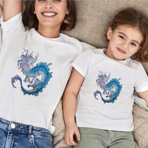The Last Dragon Printed Family Matching Clothes Summer Short Sleeve O-neck White Streetwear Tshirts Harajuku Kids Boys Girls Top