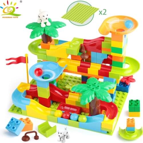 HUIQIBAO TOYS 151Pcs Zoo Marble Race Run Big Park Building Blocks For Kids Large Maze Ball Track Funnel Slide bricks