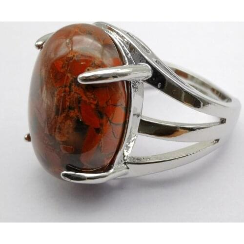 Natural Breciated Jaspe r Stone Oval Bead GEM Finger Ring Size 8-9 Jewelry For Gift X259