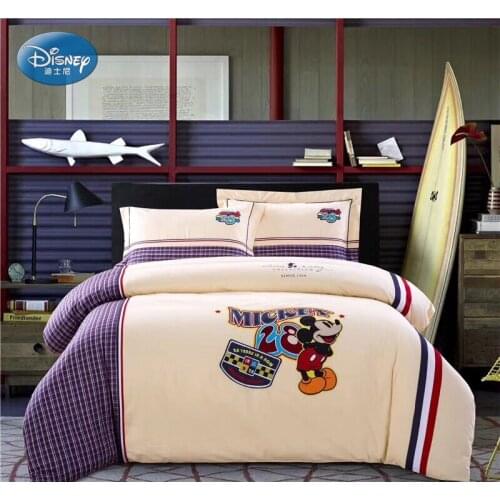Disney Cartoon Cute Mickey Mouse Print Adult Children Plaid Bedroom Decor Duvet Bed Cover Pillowcase Bedding Set Home Fabric