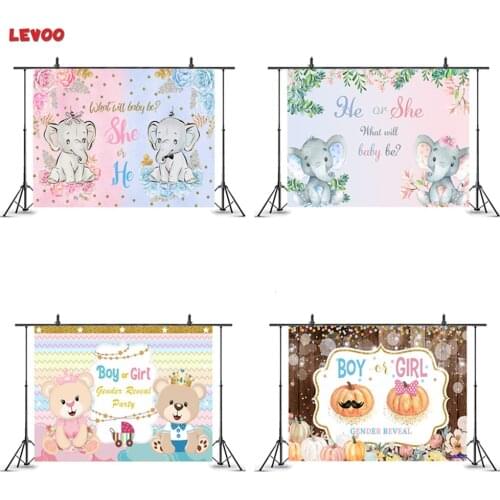 LEVOO Photocall Backdrop Elephants Theme Boy Girl Gender Reveal Photography Background Photo Zone Studio Shoot Props Decor Vinyl