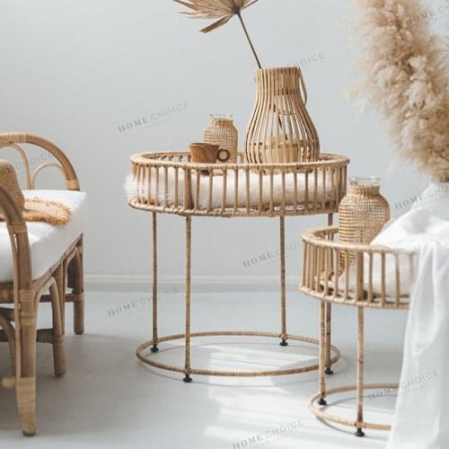 Small rattan table set 2 Pieces/lot Creative hand-woven round rattan storage coffee table end table in living room furniture