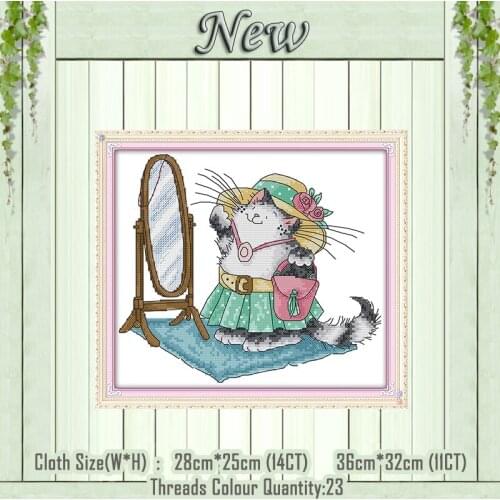 A make-up cat cartoon decor painting Cross Stitch DMC chinese 14CT 11CT Counted printed on canvas Embroidery set Needlework kits