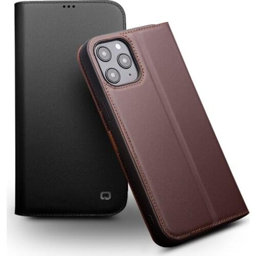 QIALINO Fashion Genuine Leather Flip Case for iPhone 12/12 Mini Handmade Business Cover with Card Slots for iPhone 12 Pro Max