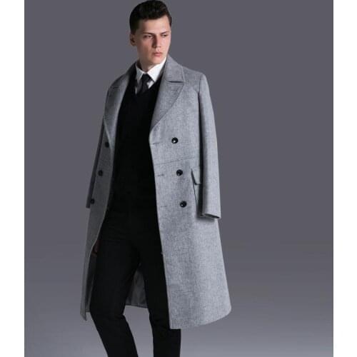 New Wool Mens Coats Luxury Double Breasted Long Style Woolen Men Trench Plus Size 6xl Business Outwear Gray Male Overcoat