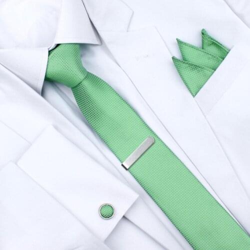 HAWSON Mens Tie Light Green Necktie Set with Pocket Square Tie-Clip and Button Cover Cuff-links, Mens Cufflinks, Mens Accessory