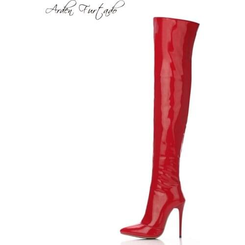 New spring autumn boot for women over-the-knee boots patent leather custom made high heels 12cm white zipper red boots Stiletto