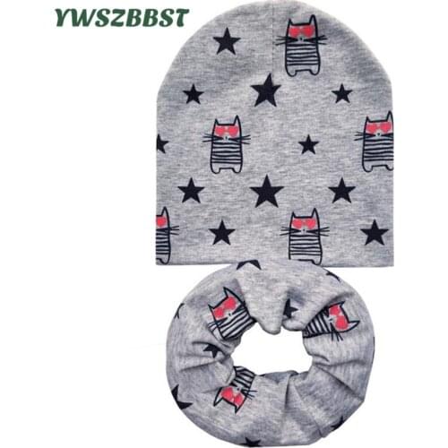 New Cotton Kids Scarf Hat Sets Dance Cat Baby Cap Boys Head Cover Baby Girls Hat Scarf Autumn Winter Warm Baby Hat