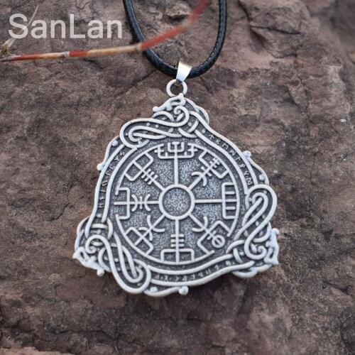 Original Nordic Rune Amulet Pendant Vegvisir Compass Runic Talisman Necklace Celtic Knot Necklace SanLan Jewelry
