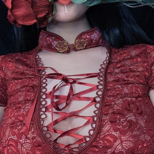 Retro Sexy Lace Cheongsam Nightdress Uniform Beauty Backless Dress Nightgown Woman Chinese Style Pajamas Party Mini Qipao