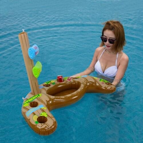 Summer Party Bucket Pirate Ship Cup Holder Inflatable Pool Float Beer Drinking Cooler Table Bar Tray Beach Swimming Ring