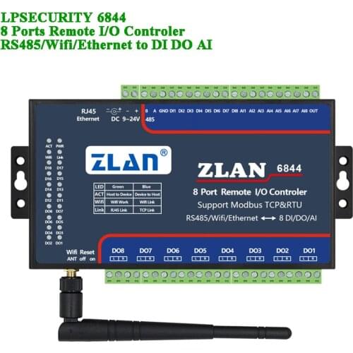 Remote IO Controler 8 Ports RS485/wifi/Ethernet to DI DA AI Modbus RTU TCP LAN Digital Input Output Analog 8 channel I/O module