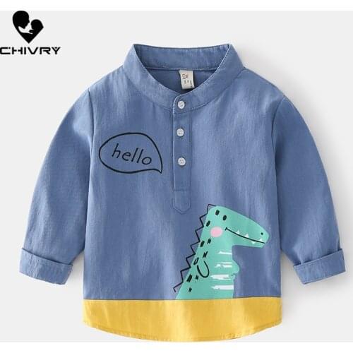 New 2021 Spring Autumn Kids Boys Fashion Long Sleeve Shirts Baby Boys Cartoon Dinosaur Breathable Button Tops Shirts Clothing