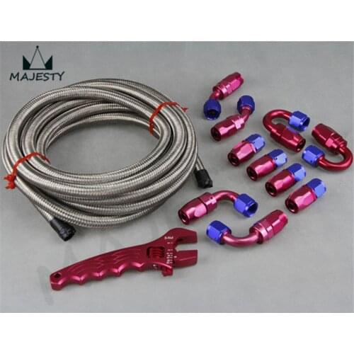 AN8 STEEL NBRAIDED OIL line hose +Fitting Adaptor+RED Wrench Tools Spanner kit silver