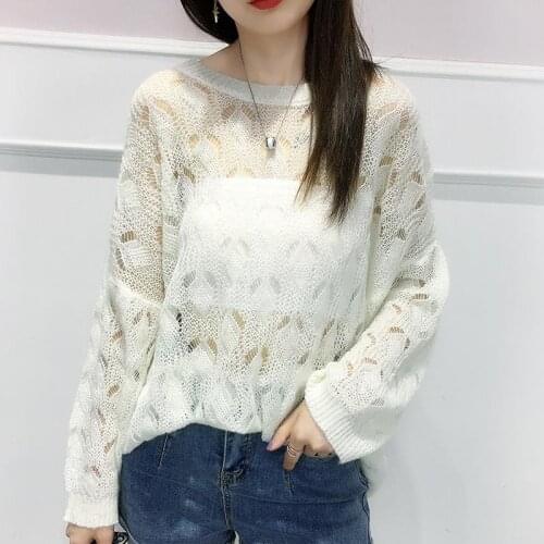 Thin 2021 Spring Autumn Korean Version All-match Sweaters Girls O-neck Loose Sweater Hollow Out Pullovers Woman Knitted Jumper