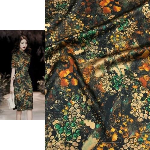 Heavy retro charm printing wide stretch digital printing natural mulberry silk haute couture fabric dress shirt scarf sewing