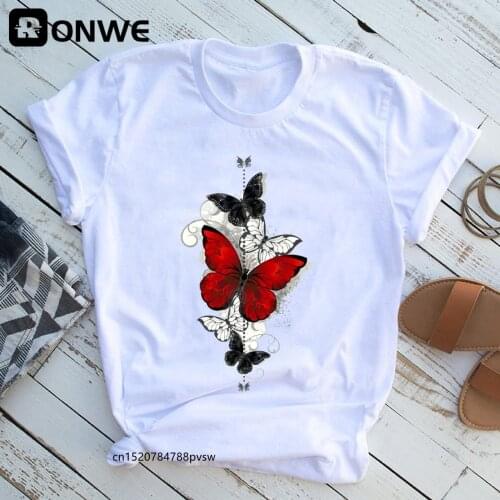 Womens Butterfly Printing T-shirt Girl Colorful Animal Short sleeve Tshirt 90s Harajuku Female Clothes,Drop Ship