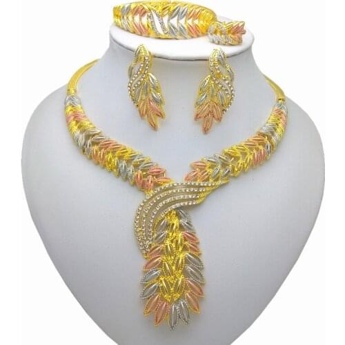 Kingdom Ma African Wedding Crystal Necklace Bracelet Earrings Ring Sets Dubai Fashion 3 Color Big Jewelry Set For Woman