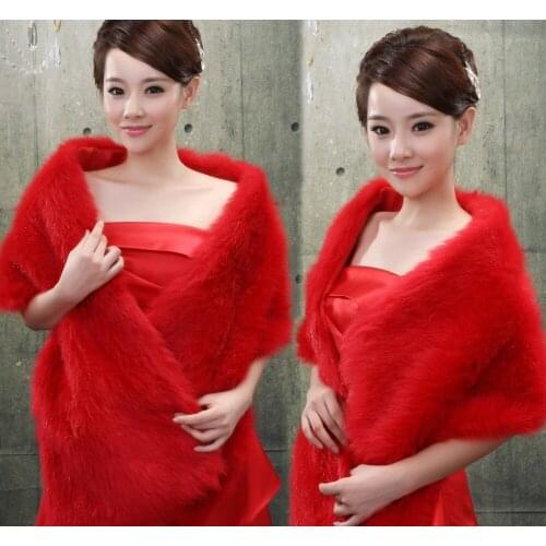 Winter Warm Bridal Shawl Cheap Women Wedding Cape White Red Bride Bolero Faux Fur Wedding Accessories For Bride Hot Sale LT058