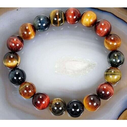 10mm Natural Multicolor Tigereye Tigers Eye Round Bead Stretchy Bangle Bracelet