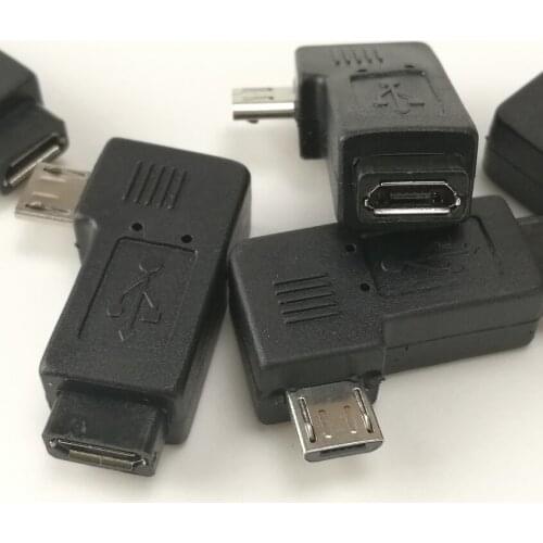 1000pcs/lot Micro USB 2.0 5Pin Male To Female M To F Extension Connector Adapter Connector 90 Degree Right & Left Angled