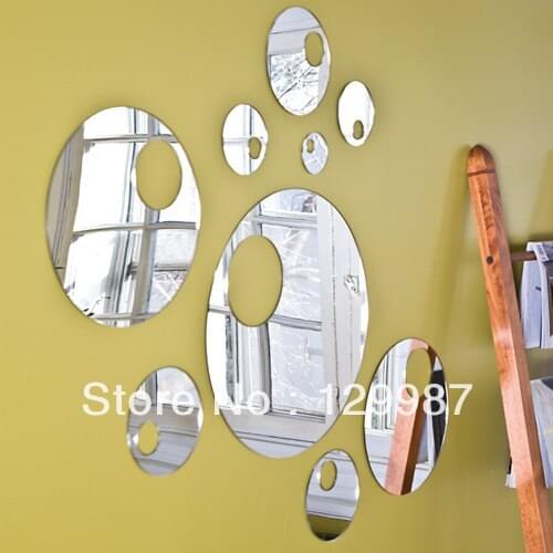 2013 hot selling DIY 9pcs per set bubble round mirror acrylic wall mirror sticker for home decoration