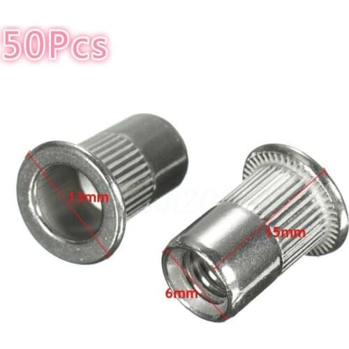 304 Stainless Steel Flat Head Threaded Rivet Insert Nutsert Cap Rivet Nut M6 50 pcs/bag