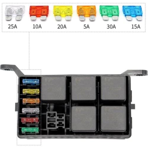 6 Way Fuse Holder With Fuses Standard Relay Box & Terminals