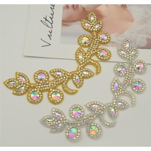 2pcs Handmade Crystal Beaded Rhinestone Applique Sew/Iron on clothes for decoration DIY