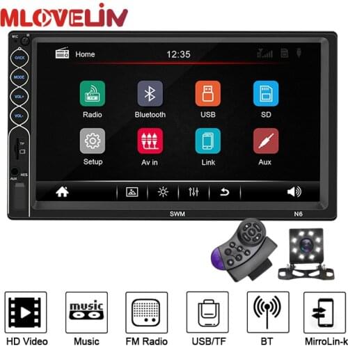 MLOVELIN 2din Autoradio Stereo 7inch Touch Screen Car FM Radio Player Multimedia Mirror Link USB Aux Input SWC BT TF